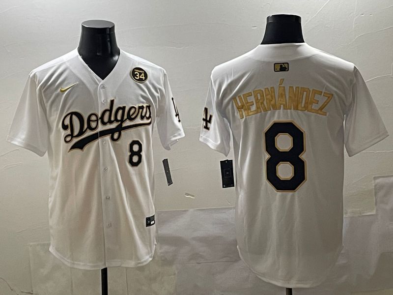 Men Los Angeles Dodgers #8 Hernandez White Gold Nike 2025 MLB Jersey style 4249